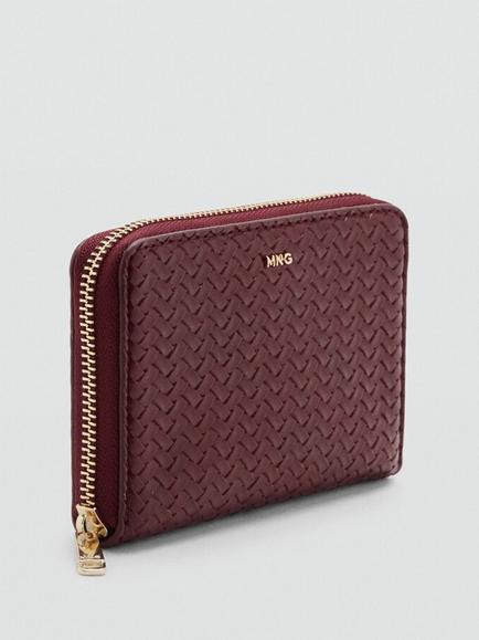 Mango Woven Zip Around Compact Wallet, Bordeaux - view 2, Bordeaux