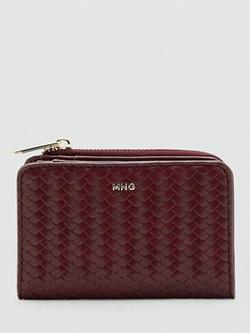 Mango Braided Texture Zip Compact Wallet, Bordeaux