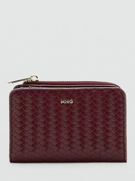 Mango Braided Texture Zip Compact Wallet, Bordeaux