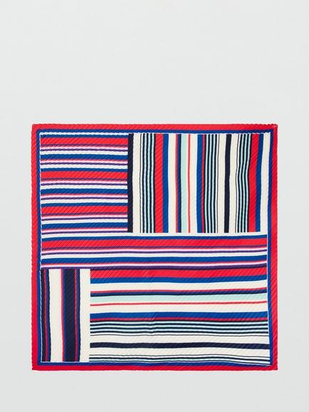 Mango Stripe Print Pleated Scarf, Red, Red