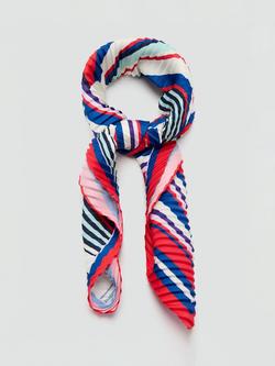 Mango Stripe Print Pleated Scarf, Red - view 2, Red