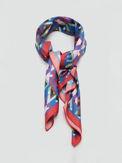 Mango Geometric Print Scarf, Blue - view 2, Blue
