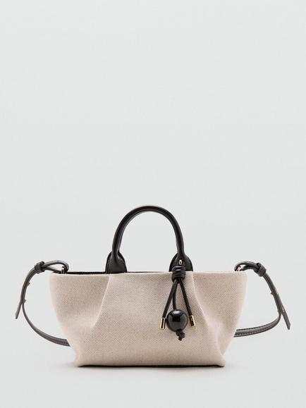 Mango Mini Structured Tote Bag, Beige/Black, Beige/Black