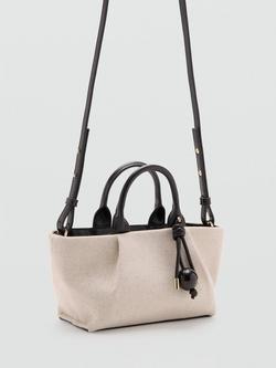 Mango Mini Structured Tote Bag, Beige/Black - view 2, Beige/Black