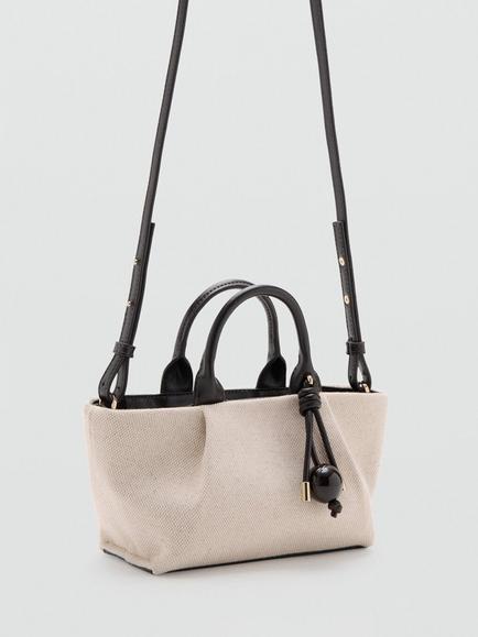 Mango Mini Structured Tote Bag, Beige/Black - view 2, Beige/Black