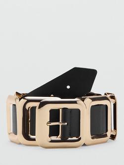 Mango Sculptural Square Link Waist Belt, Black, Black