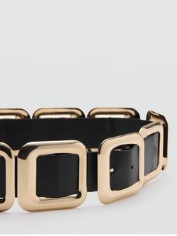 Mango Sculptural Square Link Waist Belt, Black - view 2, Black