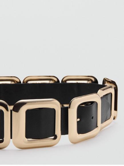 Mango Sculptural Square Link Waist Belt, Black - view 2, Black
