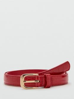 Mango Skinny Embossed Belt, Red, Red