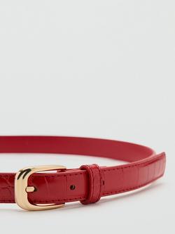 Mango Skinny Embossed Belt, Red - view 2, Red