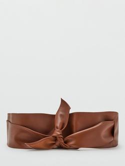 Mango Tailored Knot Sash Belt, Brown, Brown