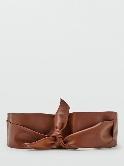 Mango Tailored Knot Sash Belt, Brown, Brown