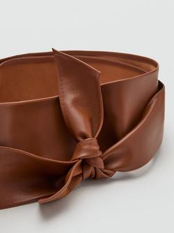 Mango Tailored Knot Sash Belt, Brown - view 2, Brown