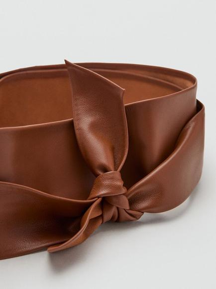 Mango Tailored Knot Sash Belt, Brown - view 2, Brown