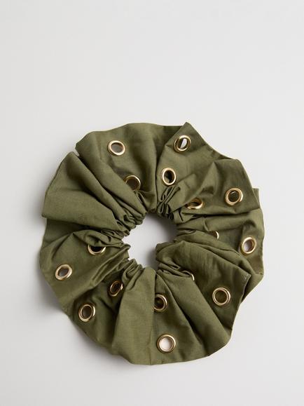 Mango Cotton Eyelet Scrunchie, Khaki, Khaki