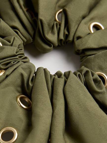 Mango Cotton Eyelet Scrunchie, Khaki - view 2, Khaki