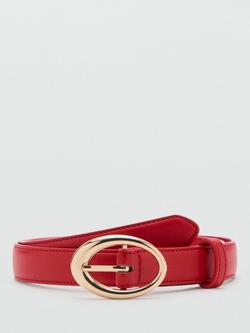 Mango Cinturon Slim Oval Buckle Belt, Red, Red