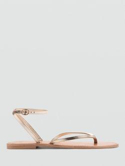 Mango Leather Ankle Strap Thong Sandals, Gold, Gold