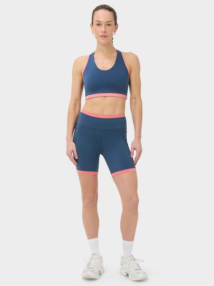 Sweaty Betty Power Colourblock 6" Biker Shorts, Indigo/Rose Pink, Indigo/Rose Pink