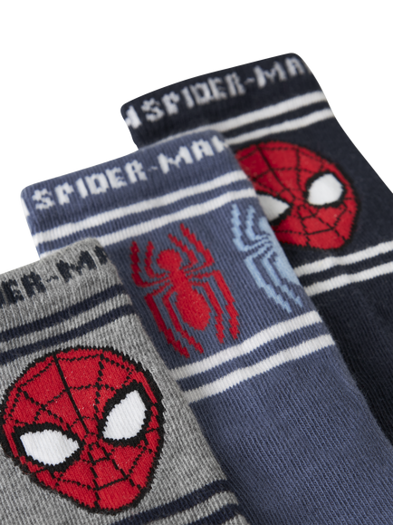 NAME IT Kids' Cotton Blend Spiderman Socks, Pack of 3, Navy/Indgio/Grey - view 2, Navy/Indgio/Grey