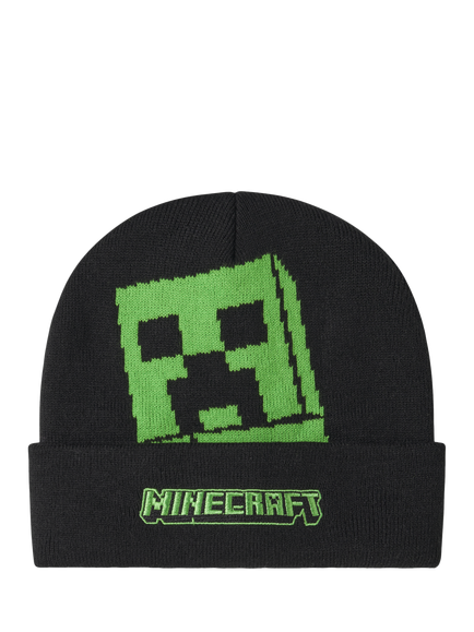 NAME IT Kids' Minecraft Embroidered Beanie Hat, Black, Black