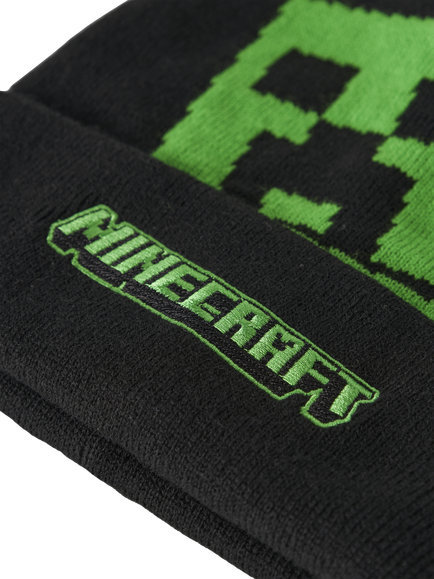 NAME IT Kids' Minecraft Embroidered Beanie Hat, Black - view 2, Black
