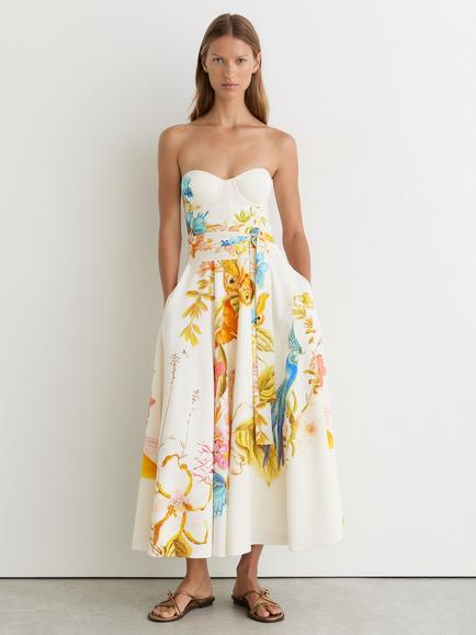 Reiss NYBG Anisa Floral Fit and Flare Midi Dress, Ivory, Ivory