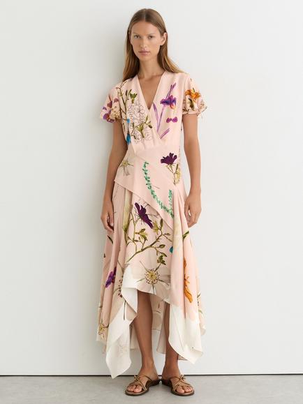 Reiss Verity NYBG Print Handkerchief Hem Short Sleeve Dress, Pale Pink, Pale Pink