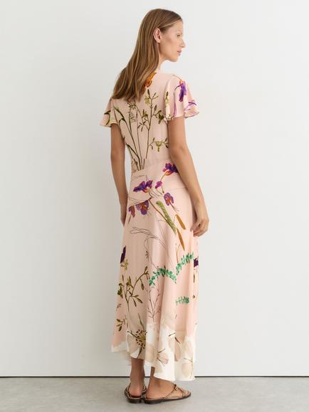 Reiss Verity NYBG Print Handkerchief Hem Short Sleeve Dress, Pale Pink - view 2, Pale Pink