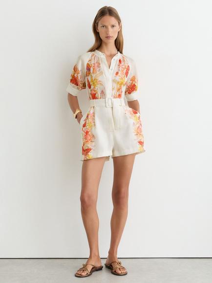 Reiss NYBG Lucia Ramie Floral Playsuit, Ivory, Ivory