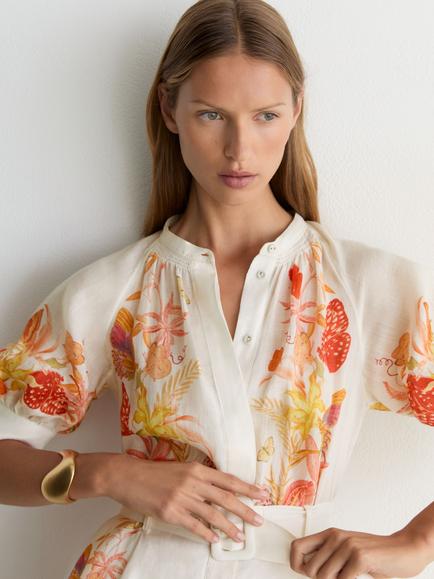 Reiss NYBG Lucia Ramie Floral Playsuit, Ivory - view 2, Ivory