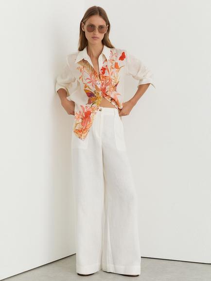 Reiss NYBG Cilia Floral Long Sleeve Top, Ivory, Ivory