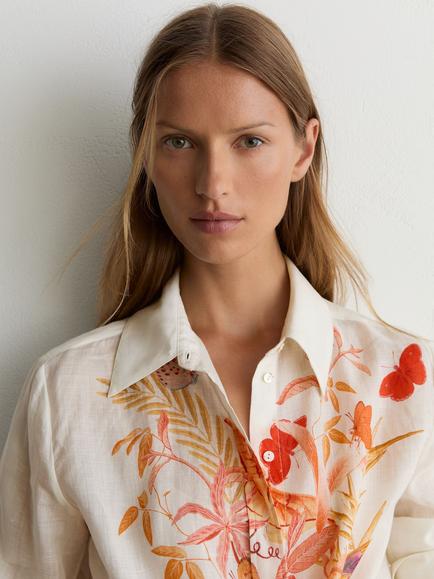 Reiss NYBG Cilia Floral Long Sleeve Top, Ivory - view 2, Ivory