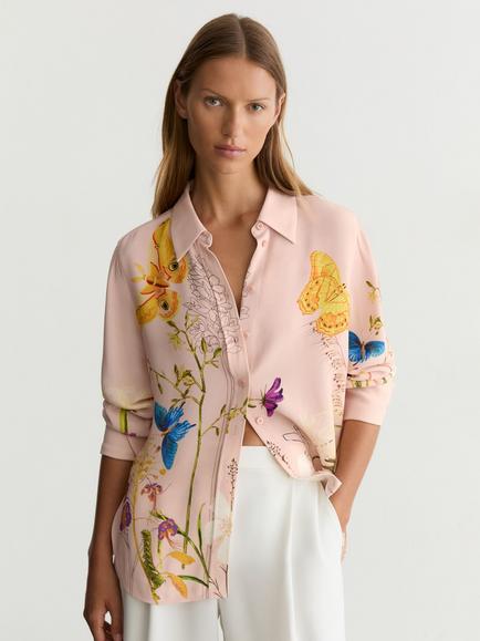 Reiss Veida NYBG Floral Butterfly Print Shirt, Pale Pink, Pale Pink