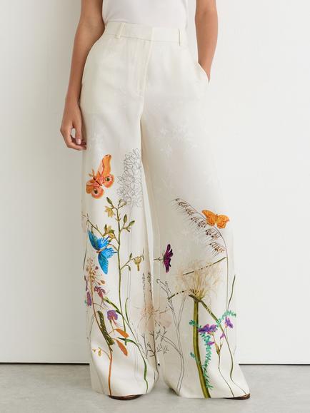 Reiss NYBG Frankie Floral Wide Leg Trousers, Ivory, Ivory
