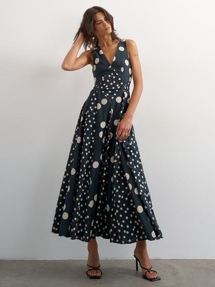 Topshop Sleeveless V-Neck Polka Dot Maxi Dress, Black/White, Black/White