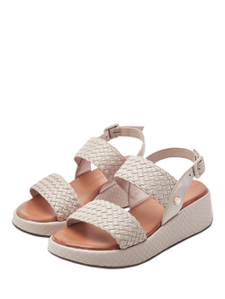 Moda in Pelle Kaccia Woven Strap Leather Sandals, Off White - view 2, Off White