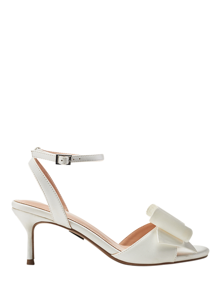 Moda in Pelle Lotty Bow Open Toe Heel Satin Sandals, White, White