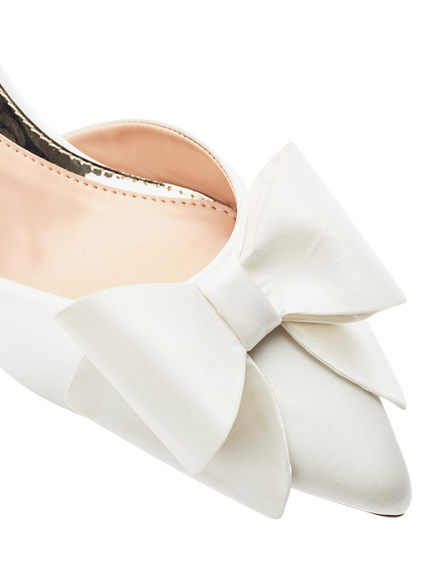 Moda in Pelle Nahara Bow Satin Heel Court Shoes, Off White - view 2, Off White