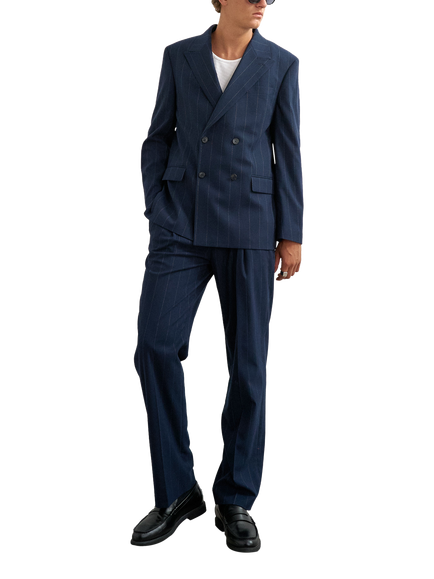 Topman Relaxed Pinstripe Double Breasted Suit Jacket, Navy, Navy