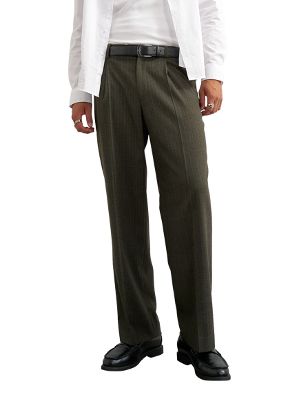 Topman Pinstripe Wide Leg Suit Trousers, Green, Green