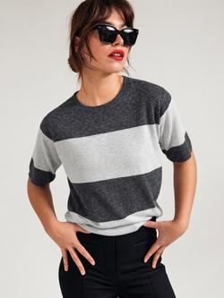 SALTS Unisex Stripe T-Shirt, Charcoal/Silver, Charcoal/Silver