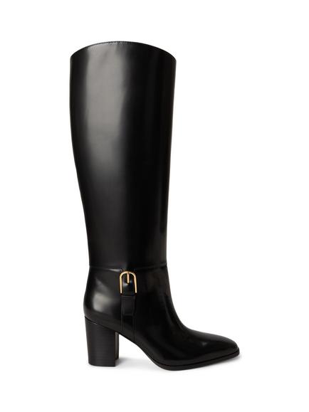 Lauren Ralph Lauren Raelynn Glazed Leather Block Heel Knee High Boots, Black, Black