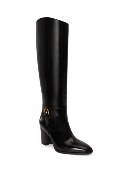Lauren Ralph Lauren Raelynn Glazed Leather Block Heel Knee High Boots, Black - view 2, Black