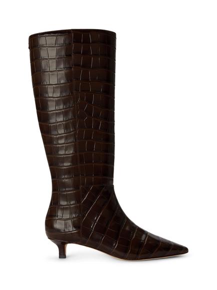 Lauren Ralph Lauren Francesca Croc Embossed Leather Calf Boots, Brown, Brown