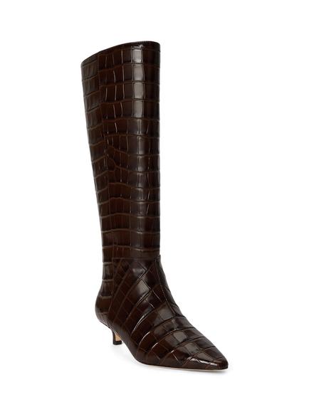 Lauren Ralph Lauren Francesca Croc Embossed Leather Calf Boots, Brown - view 2, Brown