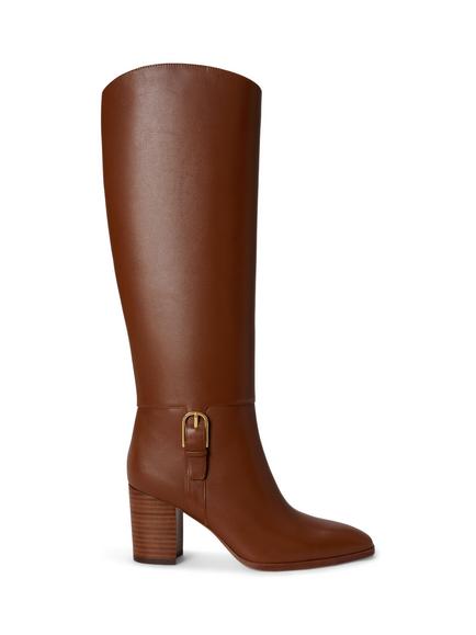 Lauren Ralph Lauren Raelynn Leather Block Heel Knee High Boots, Tan, Tan