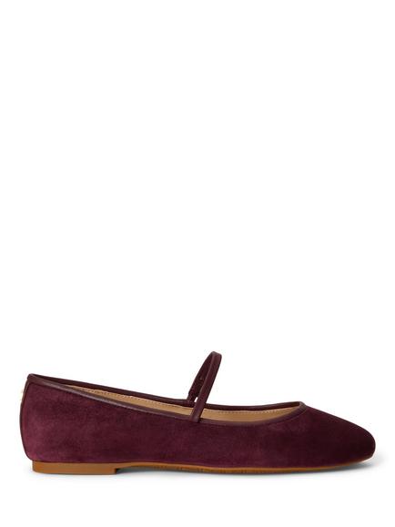 Lauren Ralph Lauren Jayna Nappa Trim Suede Mary Jane Flat Shoes, Garnet, Garnet