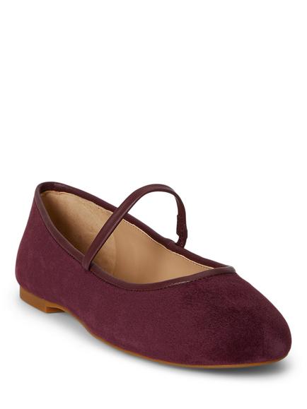 Lauren Ralph Lauren Jayna Nappa Trim Suede Mary Jane Flat Shoes, Garnet - view 2, Garnet