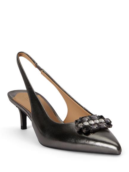 Lauren Ralph Lauren Lolah Leather Jewelled Slingback Court Shoes, Pewter - view 2, Pewter